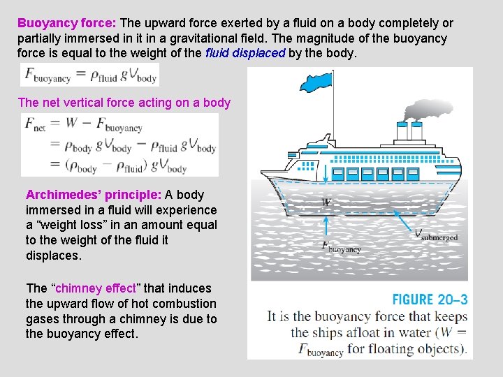 Buoyancy force: The upward force exerted by a fluid on a body completely or