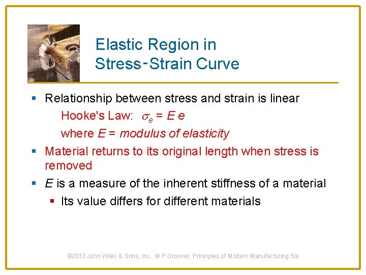 Elastic Region in Stress‑Strain Curve § Relationship between stress and strain is linear Hooke's