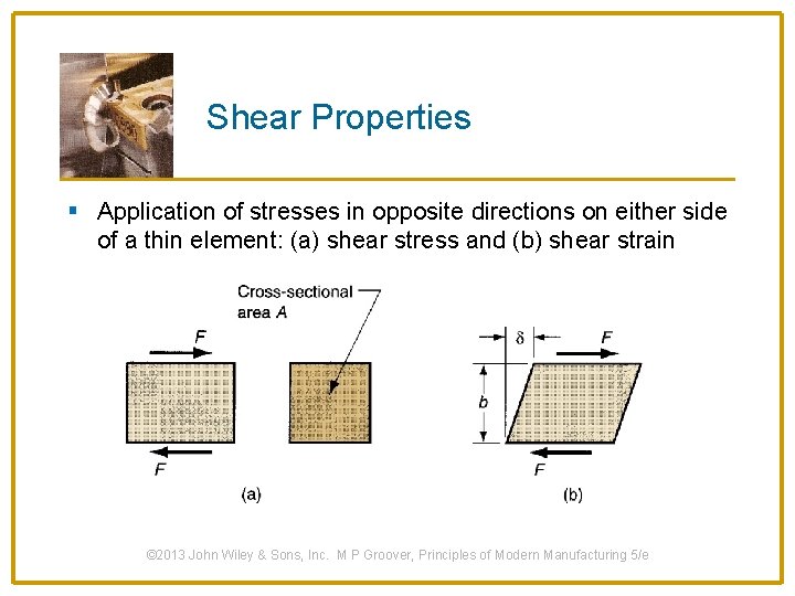 Shear Properties § Application of stresses in opposite directions on either side of a