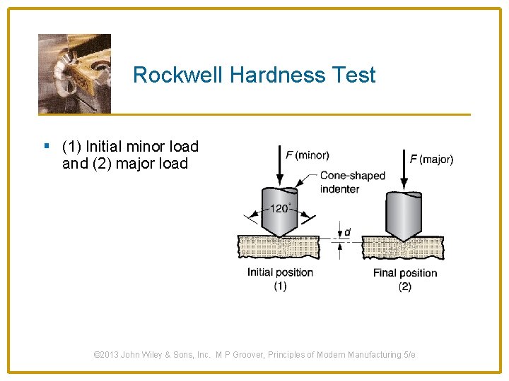 Rockwell Hardness Test § (1) Initial minor load and (2) major load © 2013
