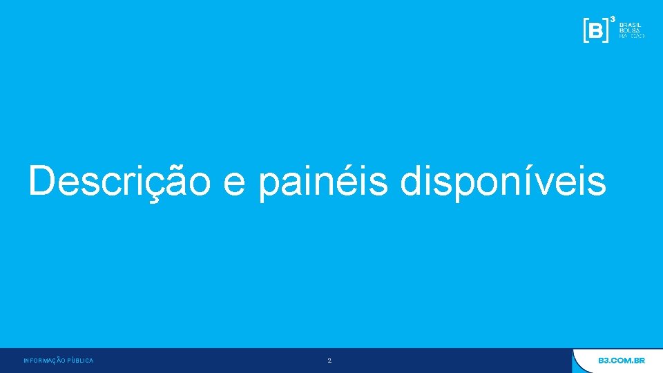 Descrição e painéis disponíveis INFORMAÇÃO PÚBLICA 2 INFORMAÇÃO INTERNA – INTERNAL INFORMATION 