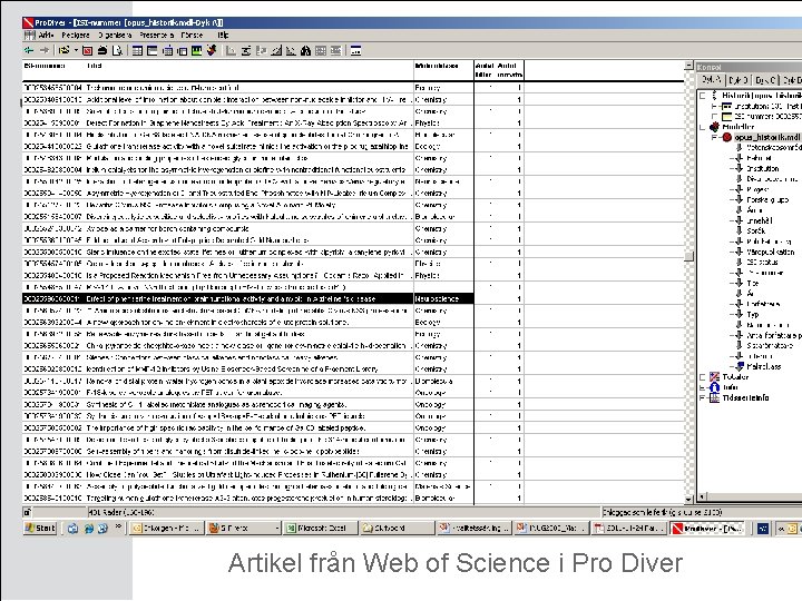 Artikel från Web of Science i Pro Diver 