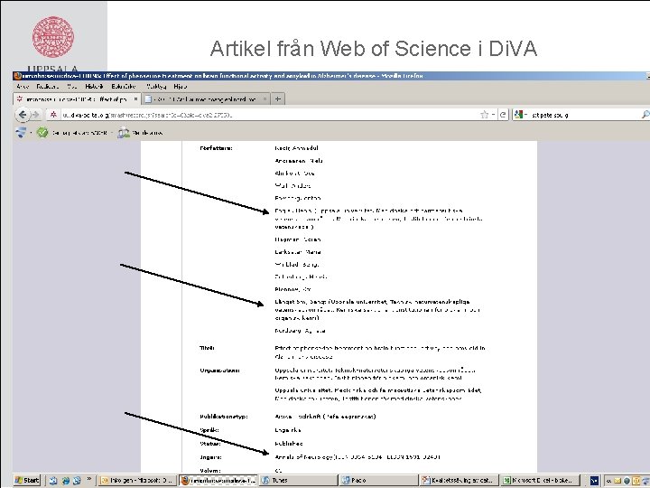 Artikel från Web of Science i Di. VA 