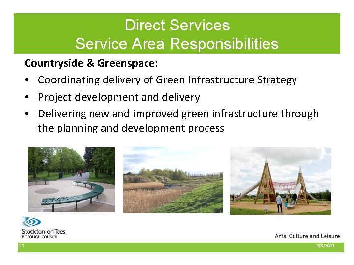 Direct Services Service Area Responsibilities Countryside & Greenspace: • Coordinating delivery of Green Infrastructure