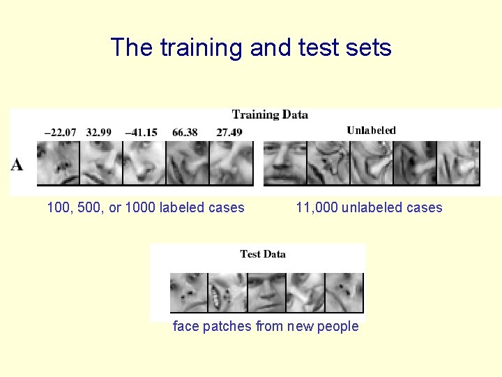 The training and test sets 100, 500, or 1000 labeled cases 11, 000 unlabeled