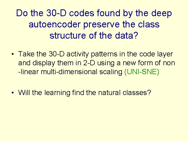 Do the 30 -D codes found by the deep autoencoder preserve the class structure