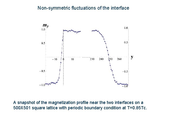 Non-symmetric fluctuations of the interface A snapshot of the magnetization profile near the two