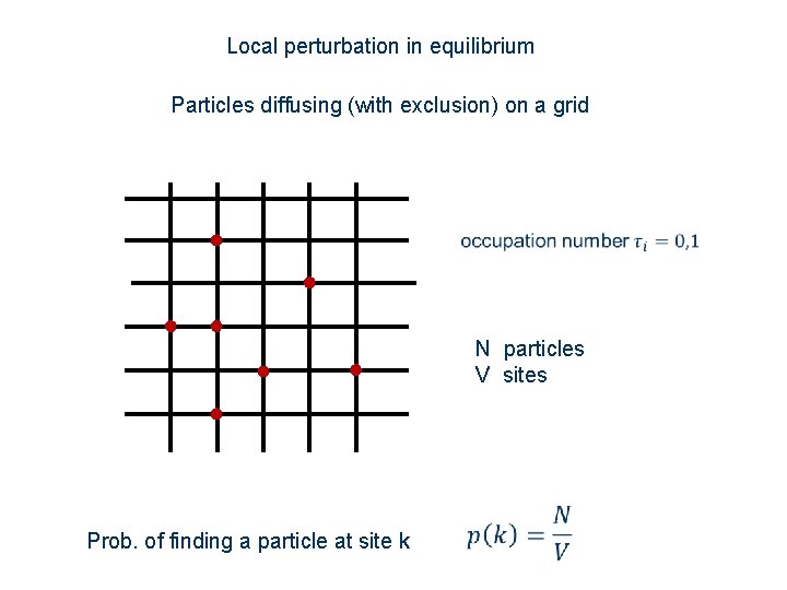 Local perturbation in equilibrium Particles diffusing (with exclusion) on a grid N particles V