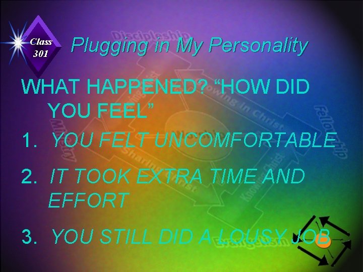 Class 301 Plugging in My Personality WHAT HAPPENED? “HOW DID YOU FEEL” 1. YOU