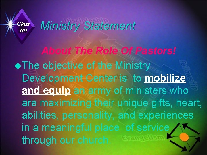 Class 301 Ministry Statement About The Role Of Pastors! u. The objective of the