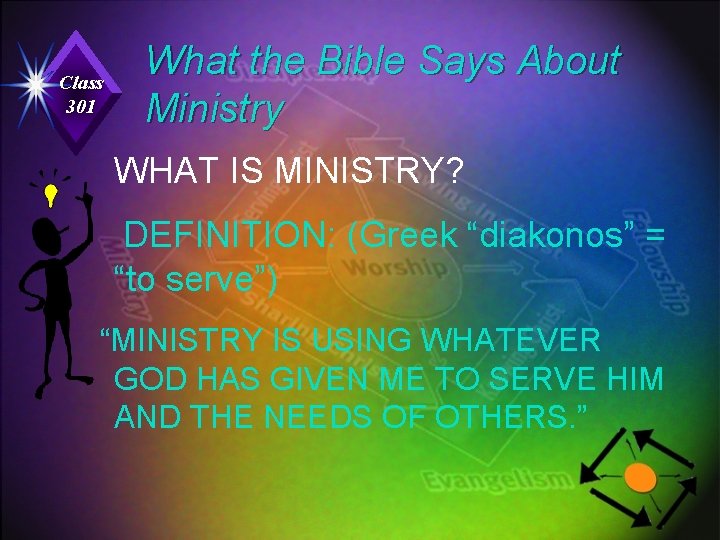 Class 301 What the Bible Says About Ministry WHAT IS MINISTRY? DEFINITION: (Greek “diakonos”