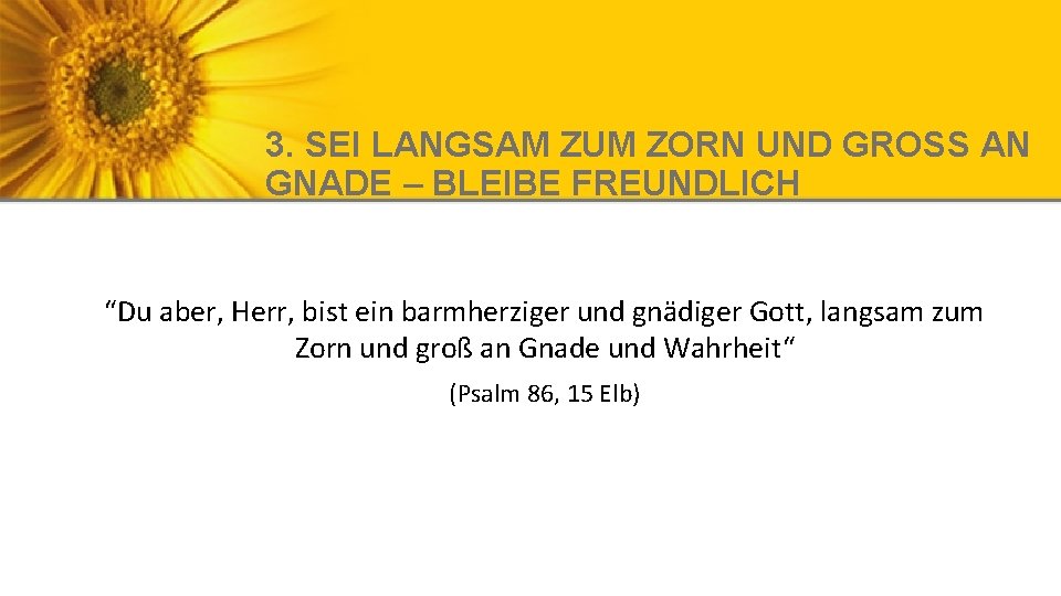 3. SEI LANGSAM ZUM ZORN UND GROSS AN GNADE – BLEIBE FREUNDLICH “Du aber,