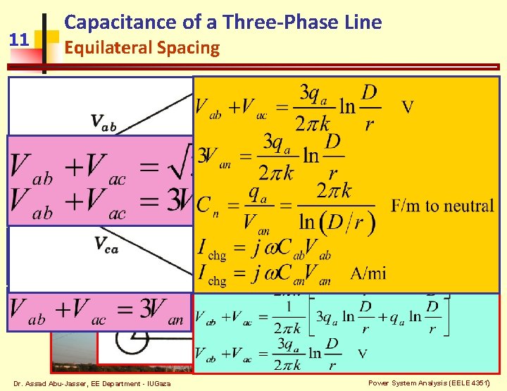 11 Capacitance of a Three-Phase Line Equilateral Spacing Dr. Assad Abu-Jasser, EE Department -