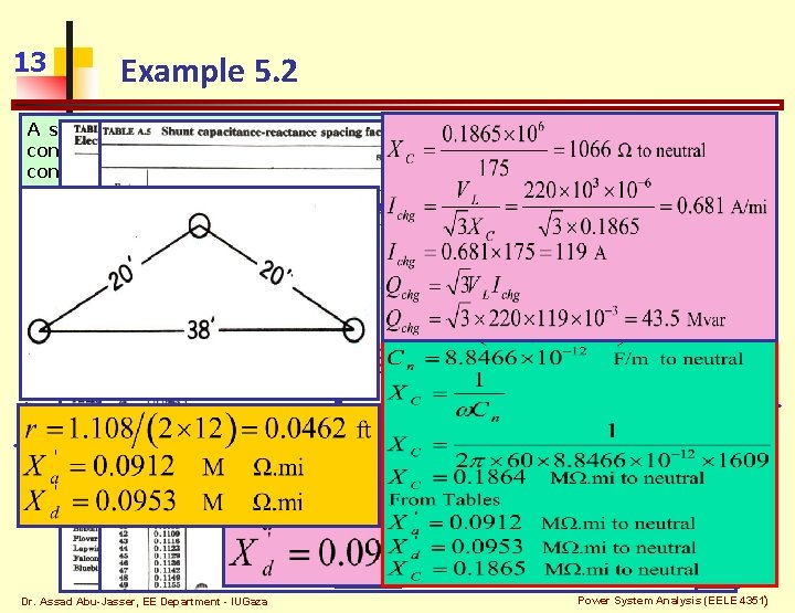 13 Example 5. 2 A single-circuit three-phase line operated at 60 -Hz is arranged