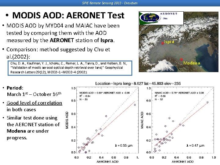 SPIE Remote Sensing 2013 - Dresdsen • MODIS AOD: AERONET Test • MODIS AOD SPIE Remote Sensing 2013 - Dresdsen • MODIS AOD: AERONET Test • MODIS AOD