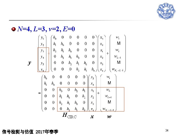 N=4, L=3, v=2, E=0 y HCIRC 信号检测与估值 2017年春季 x w 34 