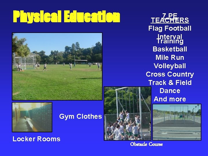 Physical Education 7 PE TEACHERS Flag Football Interval Training Basketball Mile Run Volleyball Cross