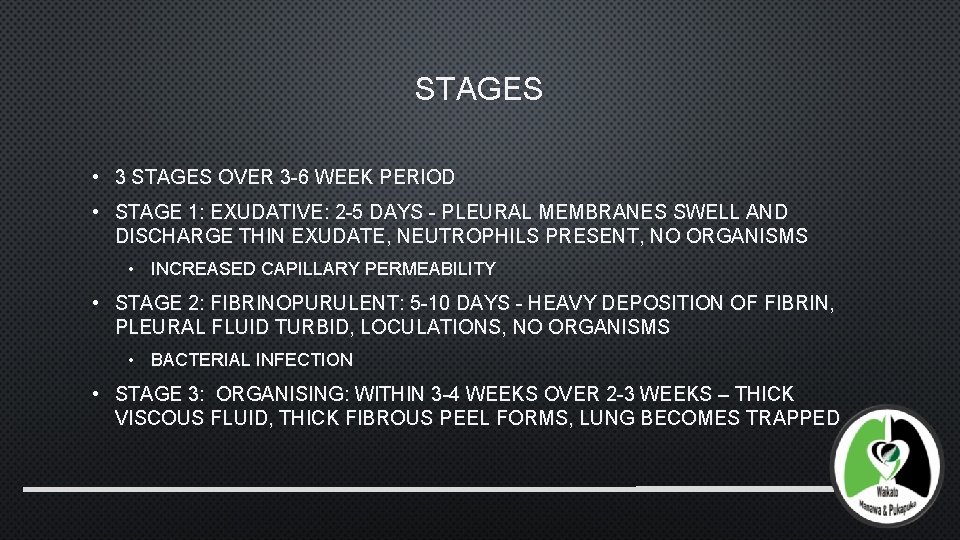 STAGES • 3 STAGES OVER 3 -6 WEEK PERIOD • STAGE 1: EXUDATIVE: 2