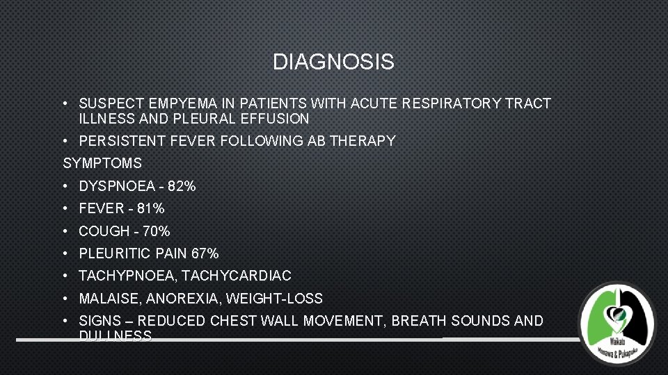 DIAGNOSIS • SUSPECT EMPYEMA IN PATIENTS WITH ACUTE RESPIRATORY TRACT ILLNESS AND PLEURAL EFFUSION