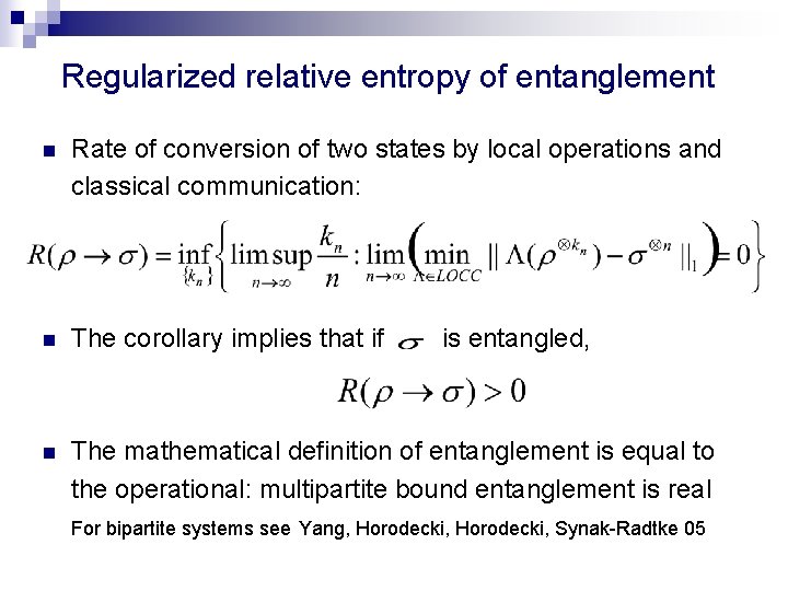 Regularized relative entropy of entanglement n Rate of conversion of two states by local