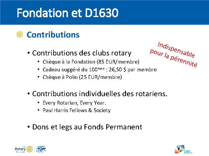 Fondation et D 1630 Contributions • Contributions des clubs rotary Indis pour pensab la