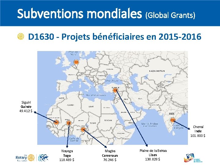 Subventions mondiales (Global Grants) D 1630 - Projets bénéficiaires en 2015 -2016 Siguiri Guinée