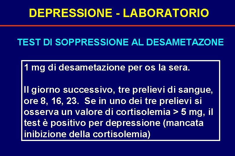 DEPRESSIONE - LABORATORIO TEST DI SOPPRESSIONE AL DESAMETAZONE 1 mg di desametazione per os