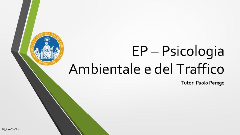 EP – Psicologia Ambientale e del Traffico Tutor: Paolo Perego EP_Area Traffico 