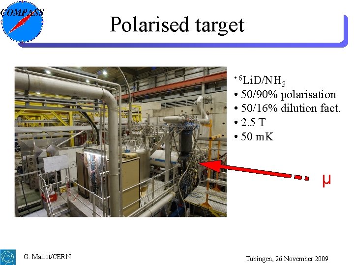 Polarised target • 6 Li. D/NH 3 • 50/90% polarisation • 50/16% dilution fact.