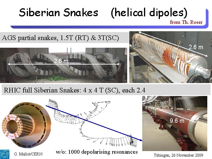 Siberian Snakes (helical dipoles) from Th. Roser AGS partial snakes, 1. 5 T (RT)