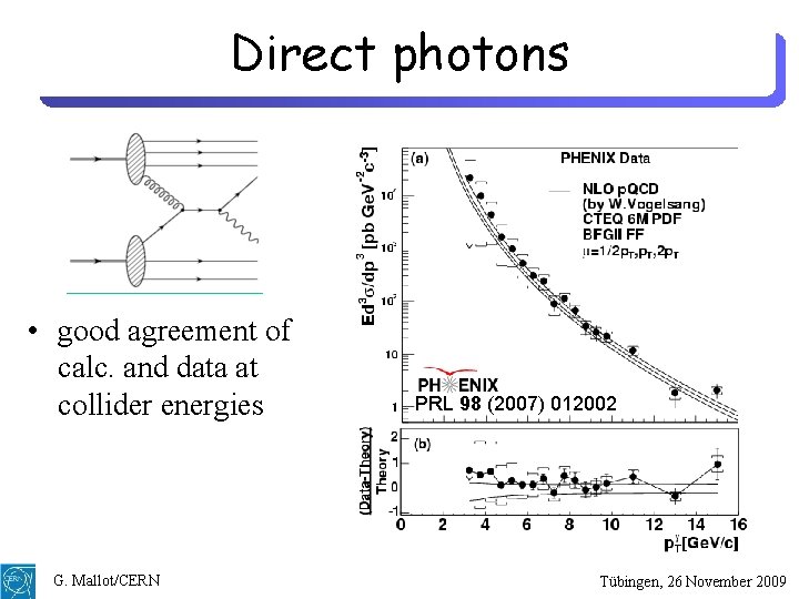 Direct photons • good agreement of calc. and data at collider energies G. Mallot/CERN