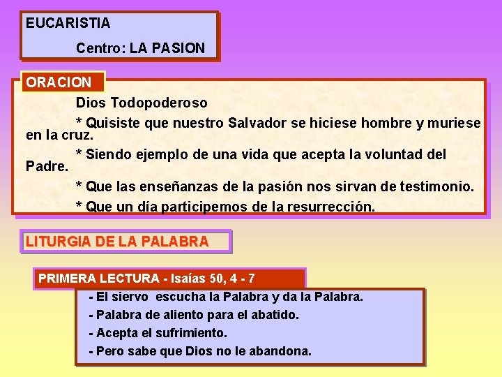 EUCARISTIA Centro: LA PASION ORACION Dios Todopoderoso * Quisiste que nuestro Salvador se hiciese