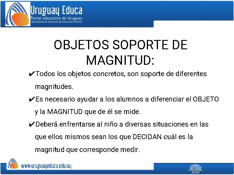 OBJETOS SOPORTE DE MAGNITUD: ✔Todos los objetos concretos, son soporte de diferentes magnitudes. ✔Es