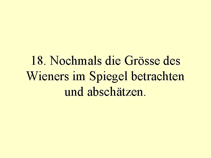 18. Nochmals die Grösse des Wieners im Spiegel betrachten und abschätzen. 