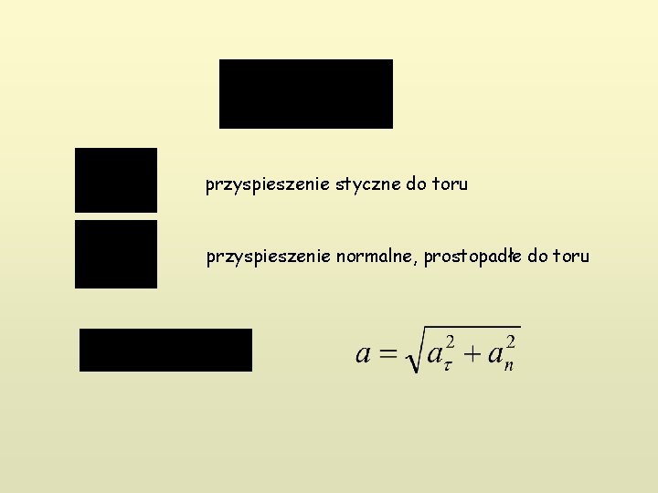 przyspieszenie styczne do toru przyspieszenie normalne, prostopadłe do toru 