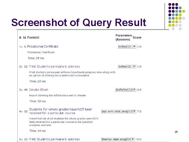 Screenshot of Query Result 25 