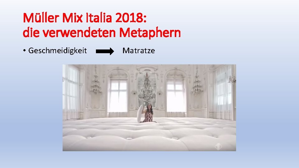 Müller Mix Italia 2018: die verwendeten Metaphern • Geschmeidigkeit Matratze 