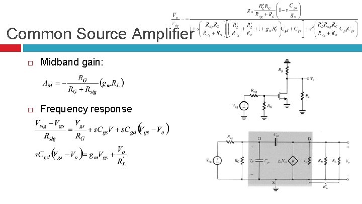Common Source Amplifier Midband gain: Frequency response 