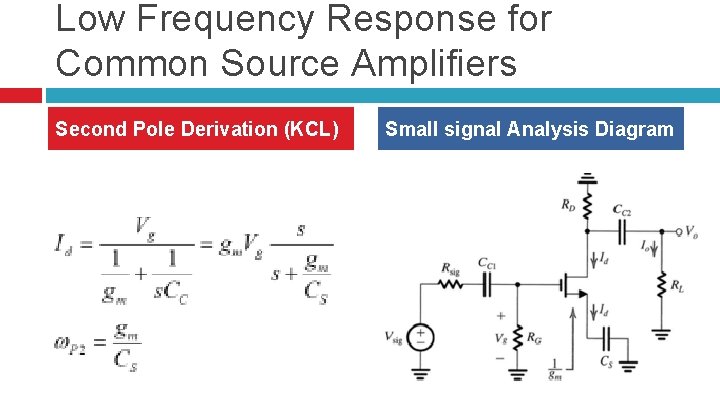 Low Frequency Response for Common Source Amplifiers Second Pole Derivation (KCL) Small signal Analysis