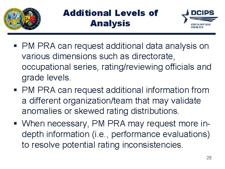 Additional Levels of Analysis PM PRA can request additional data analysis on various dimensions