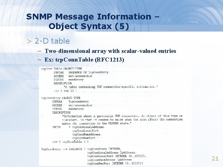 SNMP Message Information – Object Syntax (5) > 2 -D table – Two-dimensional array