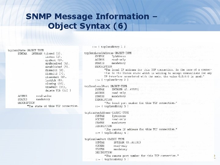 SNMP Message Information – Object Syntax (6) 22 
