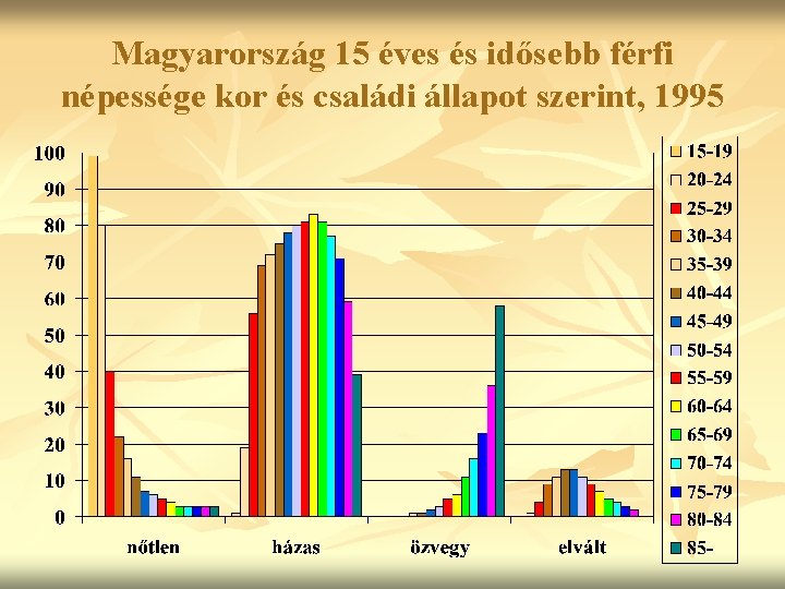 Magyarország 15 éves és idősebb férfi népessége kor és családi állapot szerint, 1995 