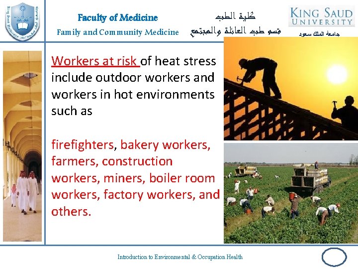 Faculty of Medicine Family and Community Medicine ﻛﻠﻴﺔ ﺍﻟﻄﺐ ﻗﺴﻢ ﻃﺐ ﺍﻟﻌﺎﺋﻠﺔ ﻭﺍﻟﻤﺠﺘﻤﻊ Workers
