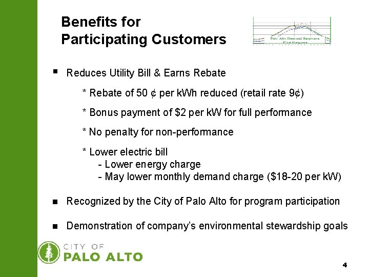Benefits for Participating Customers § Reduces Utility Bill & Earns Rebate ¨ * Rebate