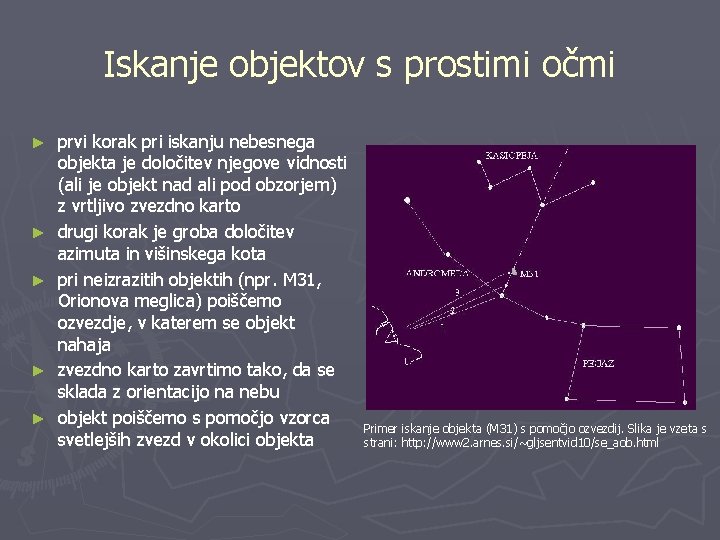 Iskanje objektov s prostimi očmi ► ► ► prvi korak pri iskanju nebesnega objekta