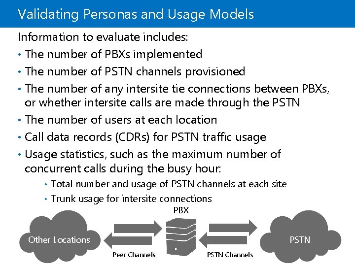 Validating Personas and Usage Models Information to evaluate includes: • The number of PBXs Validating Personas and Usage Models Information to evaluate includes: • The number of PBXs