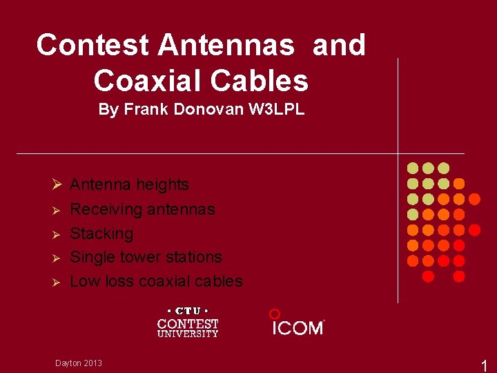 Contest Antennas and Coaxial Cables By Frank Donovan W 3 LPL Ø Antenna heights