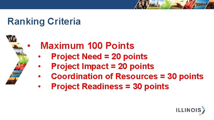 Ranking Criteria • Maximum 100 Points • • Project Need = 20 points Project