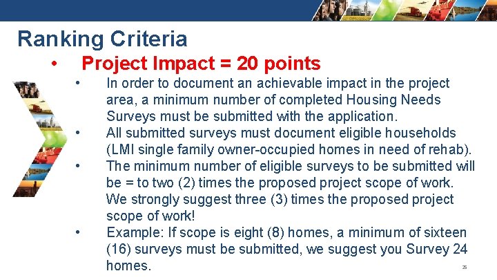 Ranking Criteria • Project Impact = 20 points • • In order to document